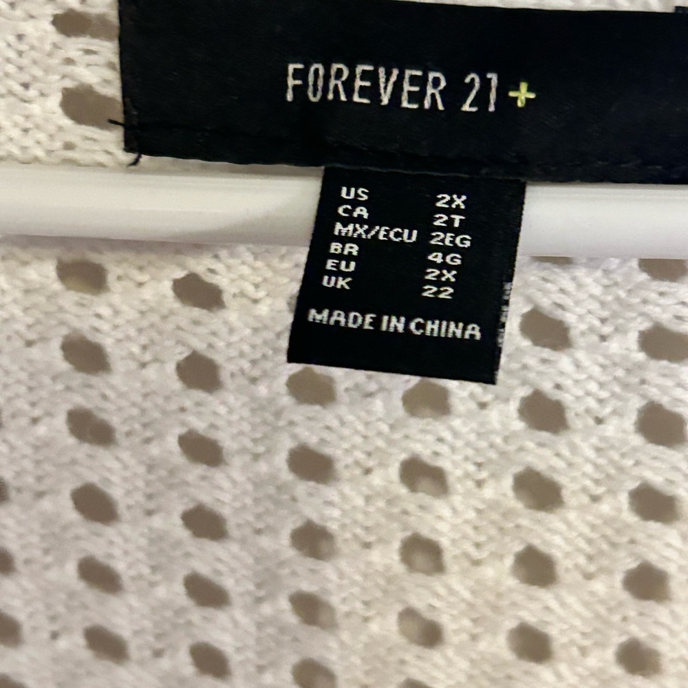Forever 21 White 2x Knit Cardigan with Yellow and Green Embroidery - Picture 3 of 4